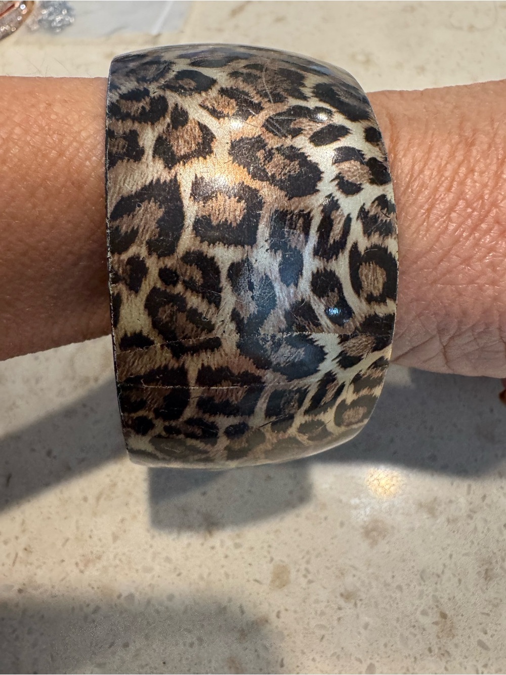 Leopard Print Wide Bangle Bracelet - Brown